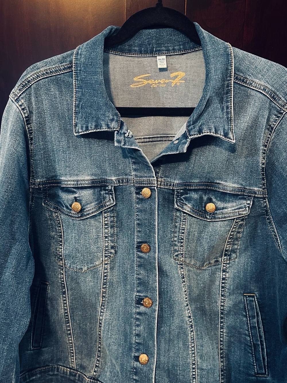 Seven7 Women's Medium Blue Denim Jacket with Brass Buttons